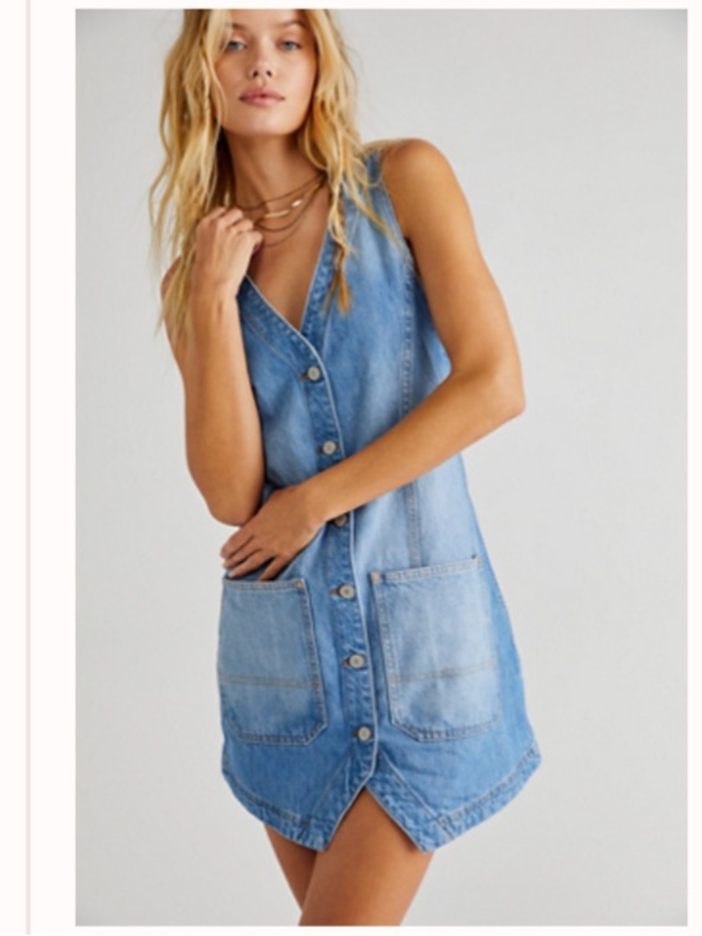 We The Free Light Blue Sleeveless Denim Mini Dress